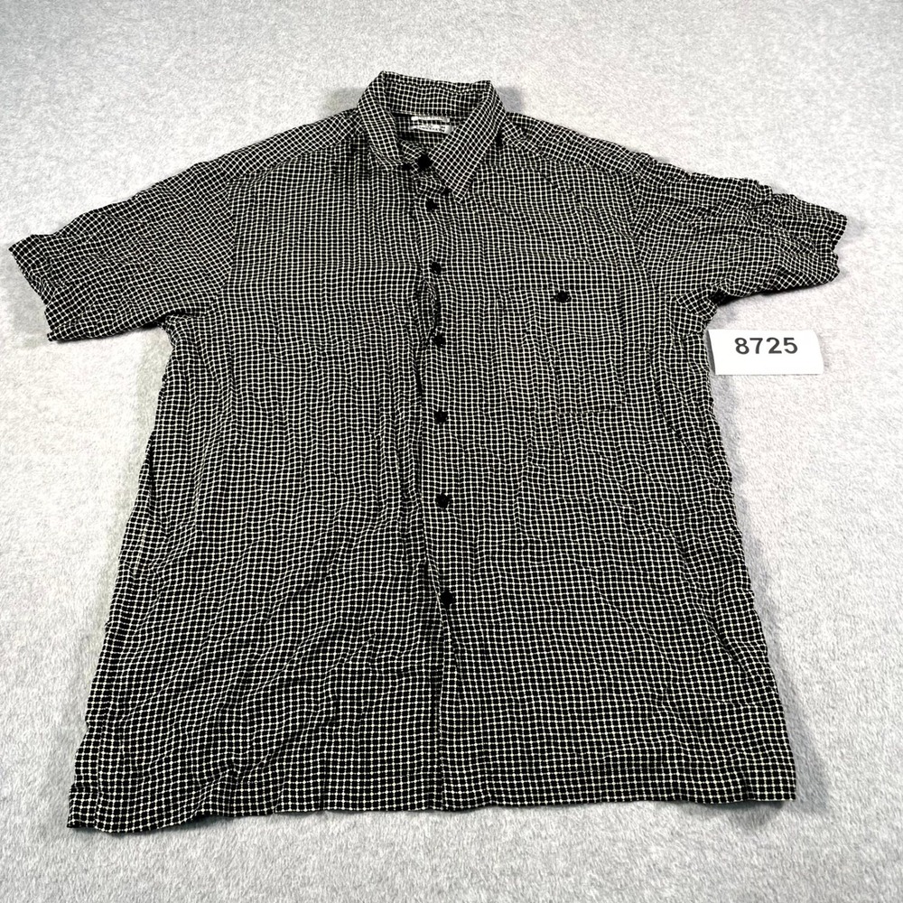 Ron Chereskin Shirt Mens Large Black White Luxe Rayon Printed Button Up Casual